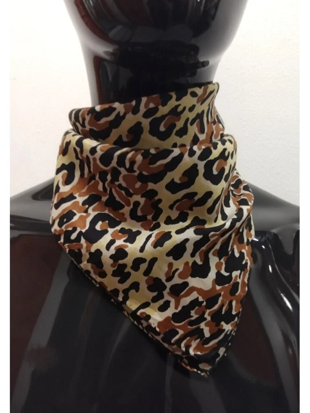 Vintage 50s 60s Silk Leopard Scarf Handkerchief 17 inches UNISEX Mod Rockabilly